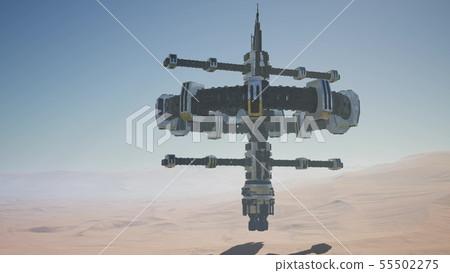 alien spaceship rotate over desert. ufo 55502275