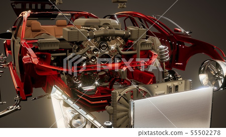 Disassembled Car with Visible Parts 55502278