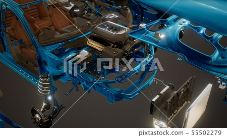 Disassembled Car with Visible Parts Disassembled Car with Visible Parts 55502279