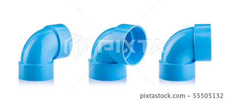 New blue PVC connector for water pipe isolated on white New blue PVC connector for water pipe isolated on white 55505132