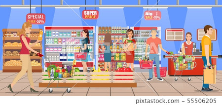 People shopping at supermarket - Stock Illustration [55506205] - PIXTA