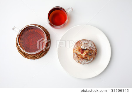 French berry cheese bread baguette and tea white background 55506545