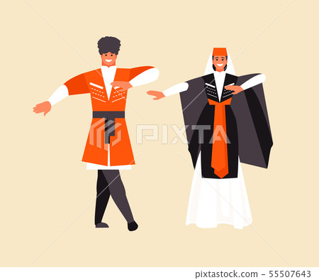 Caucasian man and woman dancing lezginka Caucasian man and woman dancing lezginka 55507643
