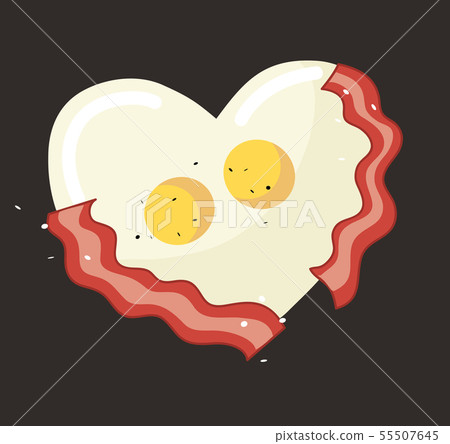Fried egg and bacon in heart shape vector Fried egg and bacon in heart shape vector 55507645