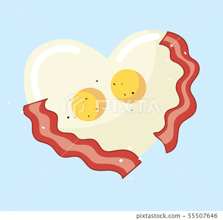 Fried egg and bacon in heart shape vector Fried egg and bacon in heart shape vector 55507646