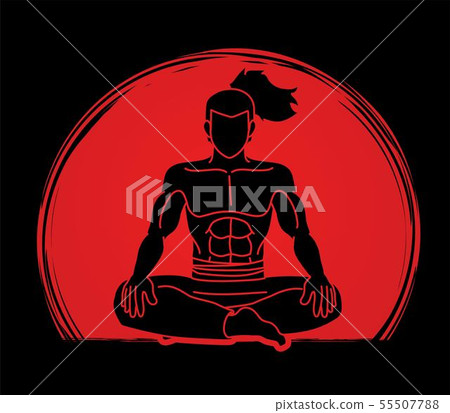 Samurai warrior sitting cartoon graphic vector. 55507788
