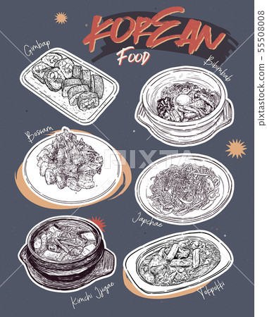 Korean food menu restaurant. Korean food sketch 55508008