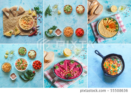 Collage with chickpea dishes of the world cuisine 55508636