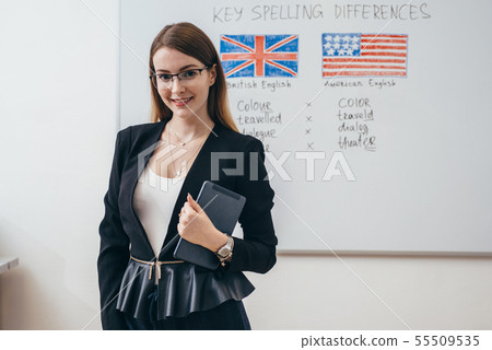 Female teacher looking at camera. English language school. 55509535