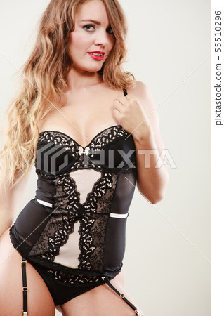 Sexuality And Sensuality Of Women. Sexy Gorgeous Part Body Of Woman In Black  Lacy Lingerie Underwear. Seductive Girl Wearing Corset Stockings And Garter  Belt. Stock Photo, Picture and Royalty Free Image. Image