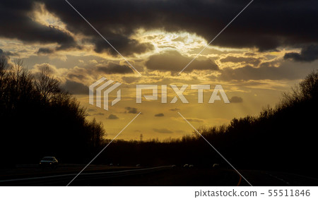 Road and the sunset sky 55511846