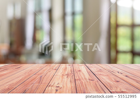 Wood Table Top Reception Counter or Cash Counter Restaurant or coffee cafe blurred background for 55512995