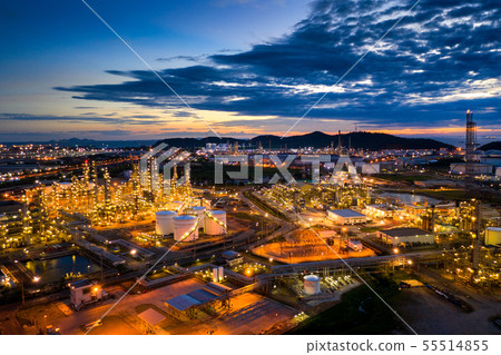 Aerial view of Oil refinery at twilight. 55514855