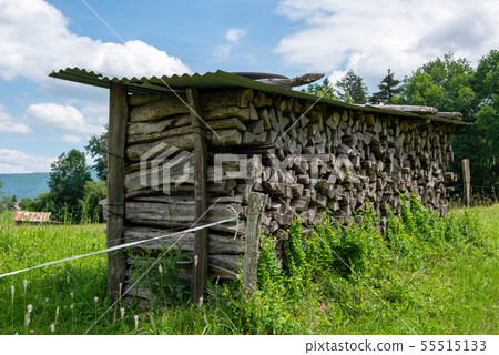 pile of wood for the fireplace 55515133