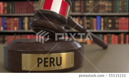 Flag of Peru on judges gavel in court. National justice or jurisdiction related conceptual 3D Flag of Peru on judges gavel in court. National justice or jurisdiction related conceptual 3D 55515232