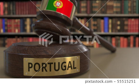 Flag of Portugal on falling judges gavel in court. National justice or jurisdiction related Flag of Portugal on falling judges gavel in court. National justice or jurisdiction related 55515251