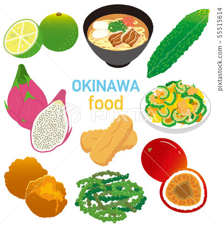 Illustration material: Okinawa specialty products gourmet icon set 55515614