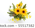 Arrangement of sunflower and mini pine, amaranth, sparrows and onsidium (horizontal) 55517382