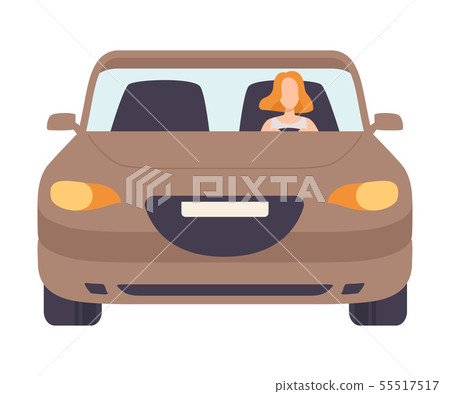 Brown Car with Female Driver, Front View Vector Illustration 55517517