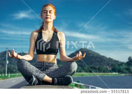 Asian woman is workout and running at the morning, 55517813