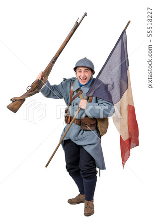 French soldier, 1914 1918 with flag, isolated on 55518227