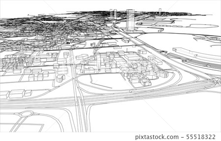 Outline city concept. Wire-frame style Outline city concept. Wire-frame style 55518322