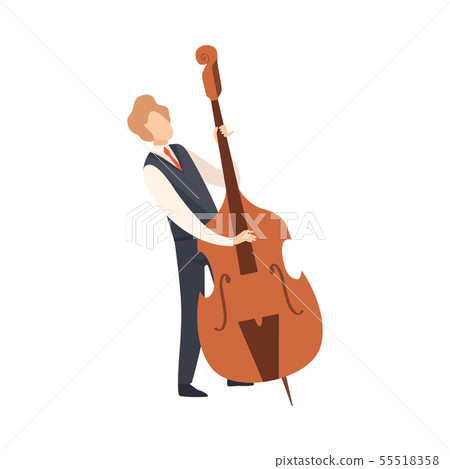 Man Playing Double Bass, Male Jazz Musician Character in Elegant Clothes with Musical Instrument 55518358