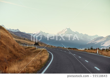 Scenic View of Mt Cook in New Zealand with soft Scenic View of Mt Cook in New Zealand with soft 55518643