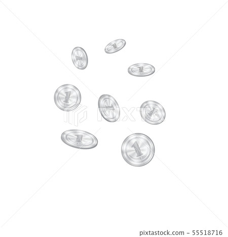 Realistic Silver Coins Falling from the Top. Grey Metal Money Isolated on White Background 55518716
