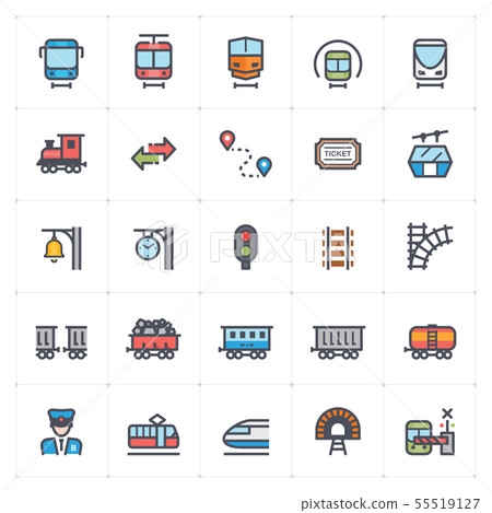 Icon set – train and transport full color vector 55519127