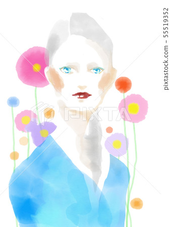Woman in blue costume (watercolor style) 55519352