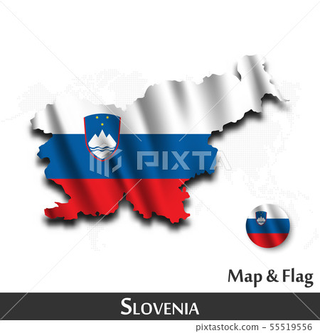 Slovenia map and flag . Waving textile design . 55519556