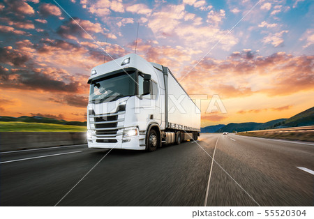 Truck with container on road, cargo transportation concept. Truck with container on road, cargo transportation concept. 55520304