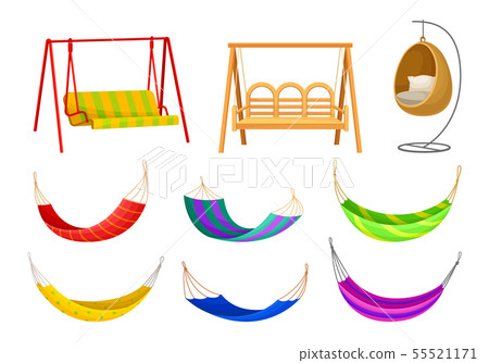 Set of garden swings and hammocks. Vector illustration on white background. Set of garden swings and hammocks. Vector illustration on white background. 55521171