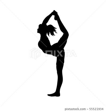 Silhouette girl yoga pose workout flexibility 55521934