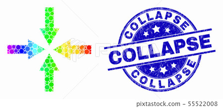Vector Bright Dotted Collapse Arrows Icon and Scratched Collapse Stamp Seal 55522008