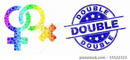 Vector Spectrum Pixel Lesbian Symbol Icon and Grunge Double Stamp Seal Vector Spectrum Pixel Lesbian Symbol Icon and Grunge Double Stamp Seal 55522323