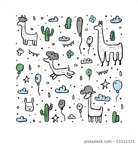 Lama concept. Vector composition in doodle style.  55522325
