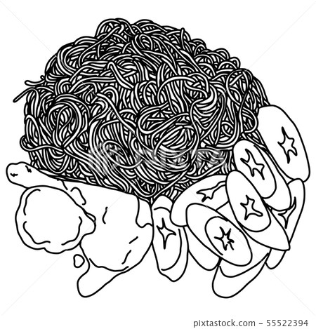 Spaghetti with chicken and vegetables vector Spaghetti with chicken and vegetables vector 55522394