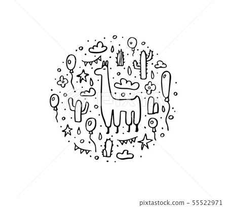 Lama concept. Vector composition in doodle style. Lama concept. Vector composition in doodle style. 55522971