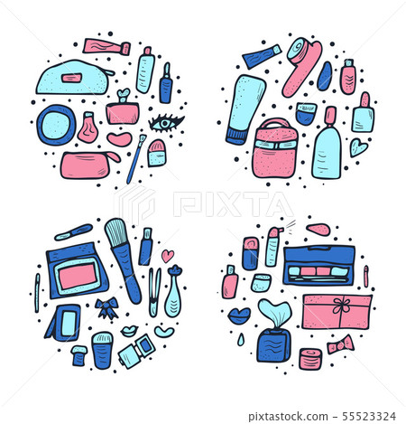 Set of cosmetic items. Collection of beauty tools. 55523324
