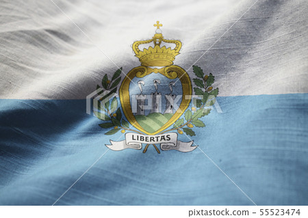 Closeup of Ruffled San Marino Flag Closeup of Ruffled San Marino Flag 55523474
