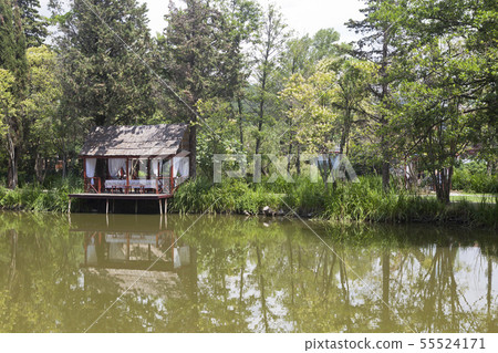 Gazebo near the water in park restaurant "Lake Gazebo near the water in park restaurant "Lake 55524171