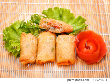 Fried Chinese Traditional Spring rolls food on map Fried Chinese Traditional Spring rolls food on map 55524601