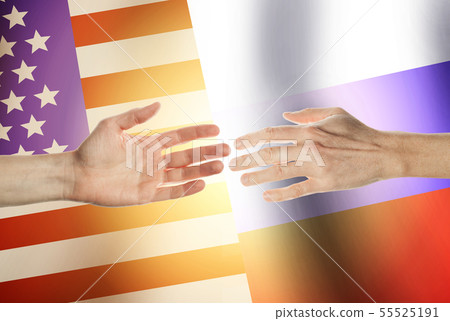 Two hands stretch towards each other  55525191