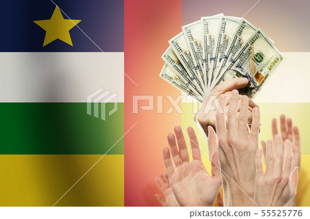 People raising hands with dollars and  flag 55525776