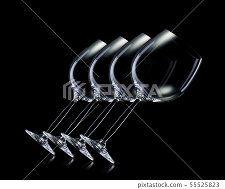 Set of empty glasses for red wine in a row isolated on black background. Set of empty glasses for red wine in a row isolated on black background. 55525823