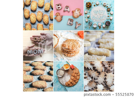 Collage from different pictures of festive cookies 55525870