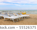 Gray sunbeds on the beach, Italy, Riccione 55526375