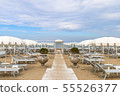 Empty beach with white sunshades, Italy, Riccione 55526377